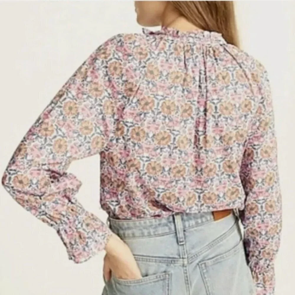J. Crew x Liberty Honeysuckle Floral Ruffle Neckline Fluted Sleeve Top